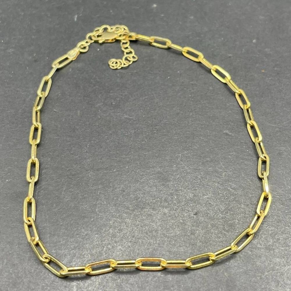 Gold Plated 925 Sterling Silver Paperclip Chain Bracelet Italy Adjustable Link